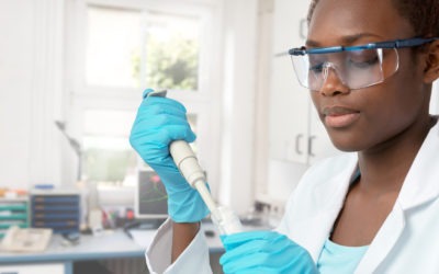 Female african-american scientist or graduate student working